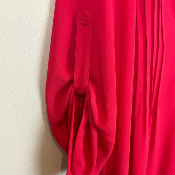 BCBG MaxAzria Gena Red Berry Lightweight Semi-Sheer Pull Over Tunic Top Blouse - Picture 7 of 10